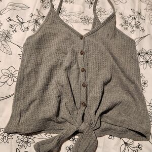 wild fable Gray Oversized Button Tie-Front Ribbed Cami